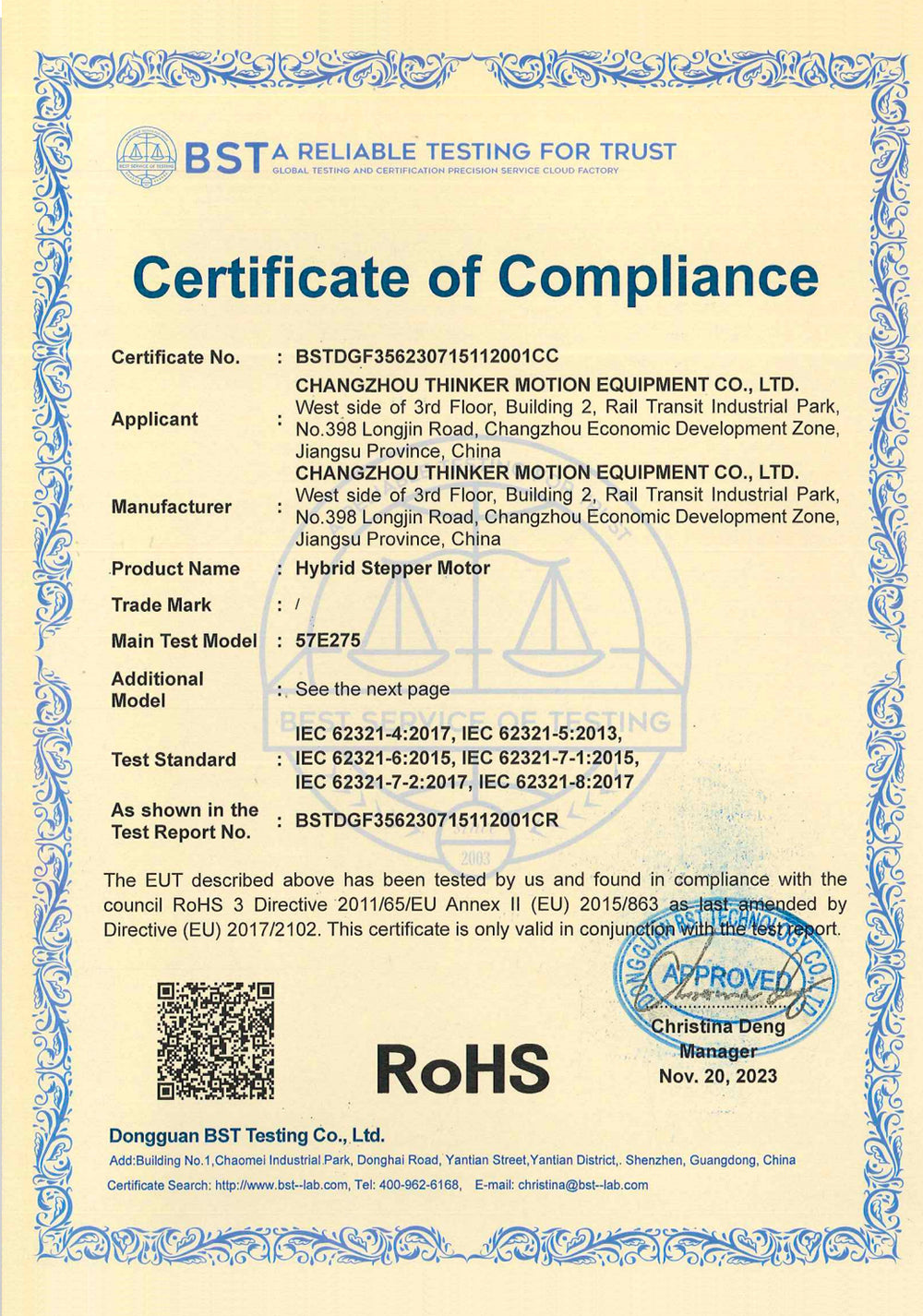 Xinding CE compliance documentation
